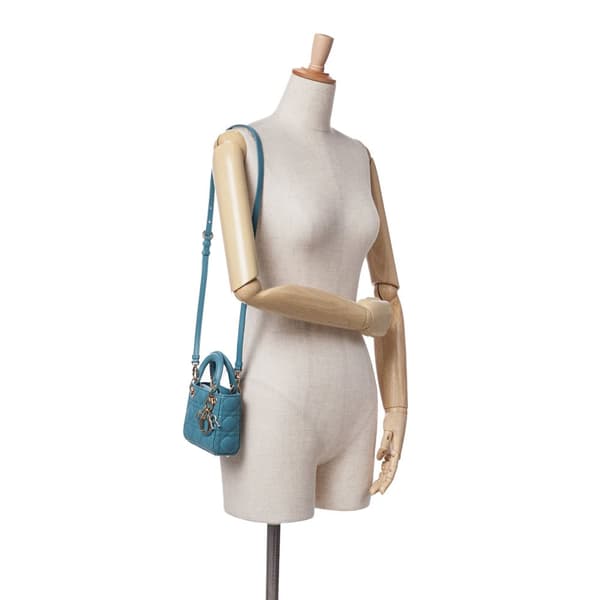 Pre-owned Dior Micro Lambskin Cannage Lady Dior Blue