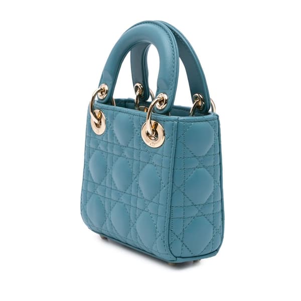 Pre-owned Dior Micro Lambskin Cannage Lady Dior Blue