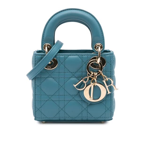 Pre-owned Dior Micro Lambskin Cannage Lady Dior Blue