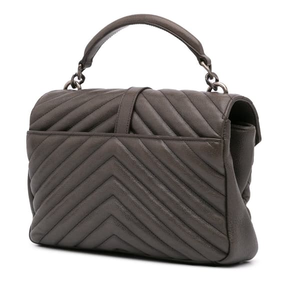 Pre-owned Saint Laurent Medium Monogram Chevron Sheepskin College Satchel Gray