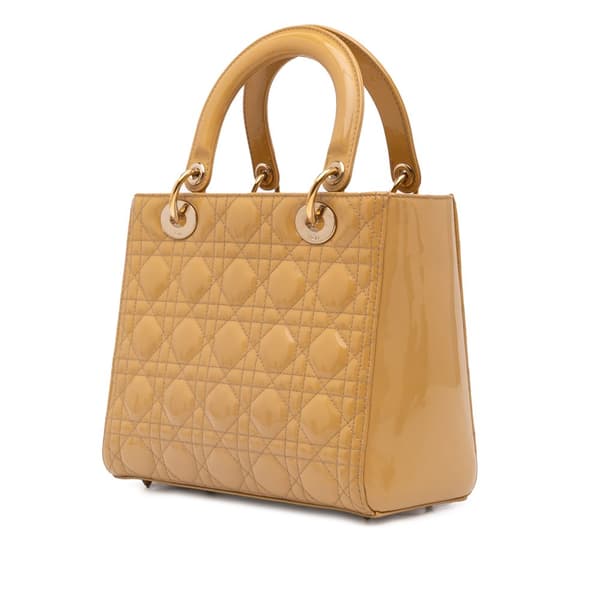 Pre-owned Dior Medium Patent Cannage Lady Dior Brown