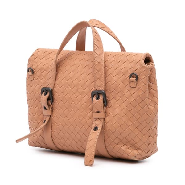 Pre-owned Bottega Veneta Intrecciato Flap Satchel Brown