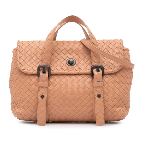 Pre-owned Bottega Veneta Intrecciato Flap Satchel Brown
