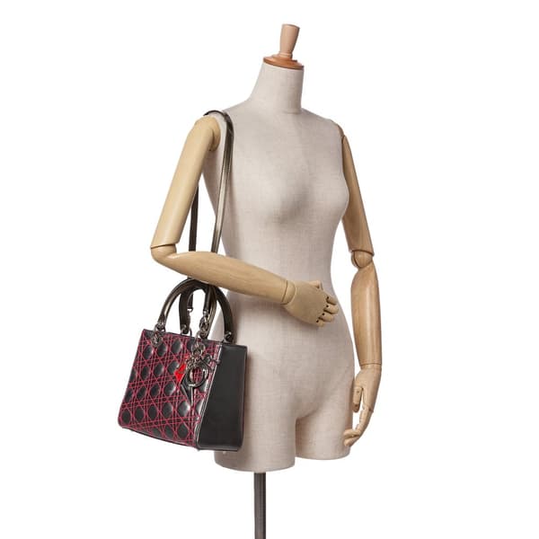 Pre-owned Dior Anselm Reyle Medium Metallic Lambskin Cannage Lady Dior Gray