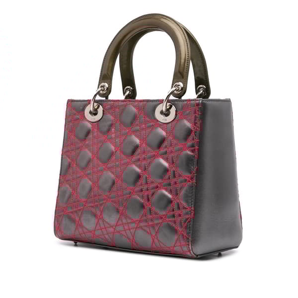 Pre-owned Dior Anselm Reyle Medium Metallic Lambskin Cannage Lady Dior Gray