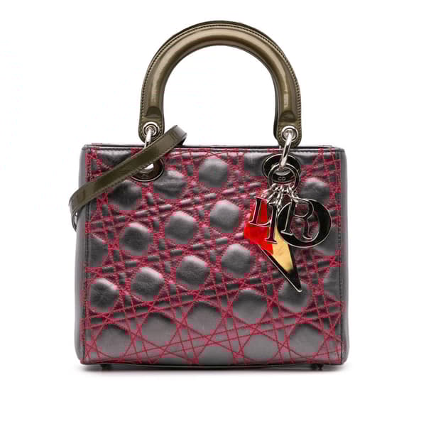 Pre-owned Dior Anselm Reyle Medium Metallic Lambskin Cannage Lady Dior Gray