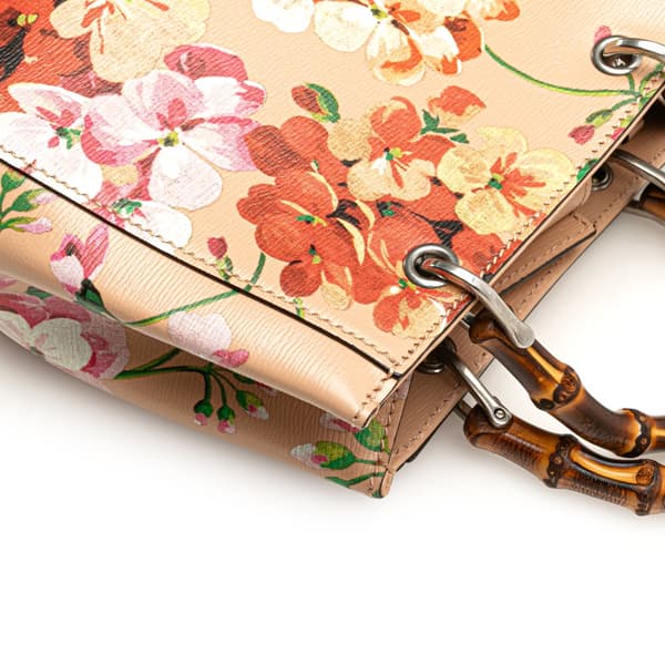 Pre-owned Gucci Mini Calfskin Blooms Bamboo Shopper Satchel Pink