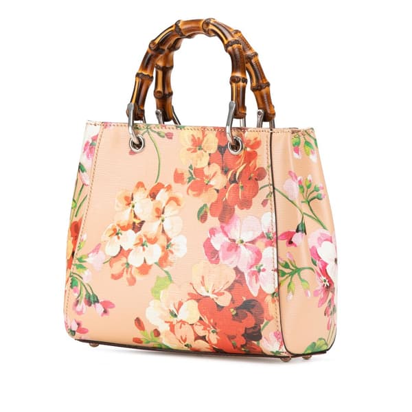 Pre-owned Gucci Mini Calfskin Blooms Bamboo Shopper Satchel Pink