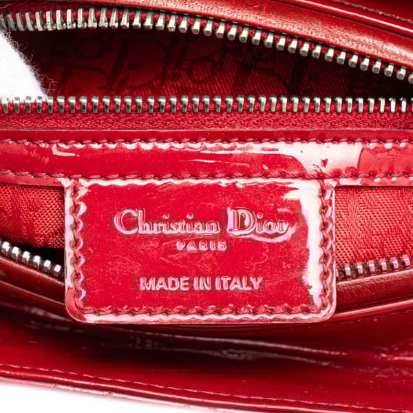 Pre-owned Dior Medium Patent Cannage Lady Dior Red