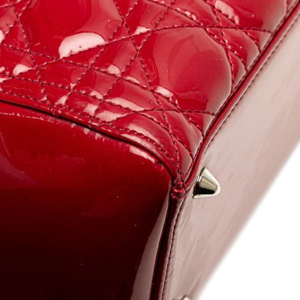 Pre-owned Dior Medium Patent Cannage Lady Dior Red