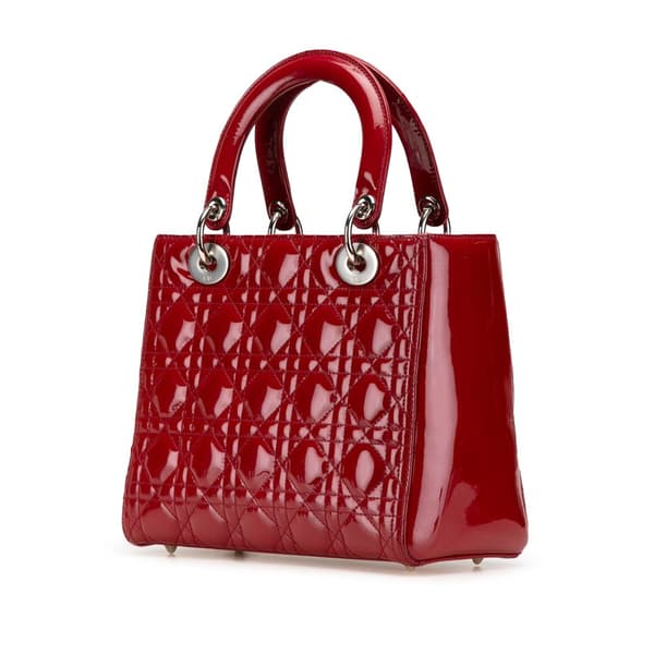 Pre-owned Dior Medium Patent Cannage Lady Dior Red
