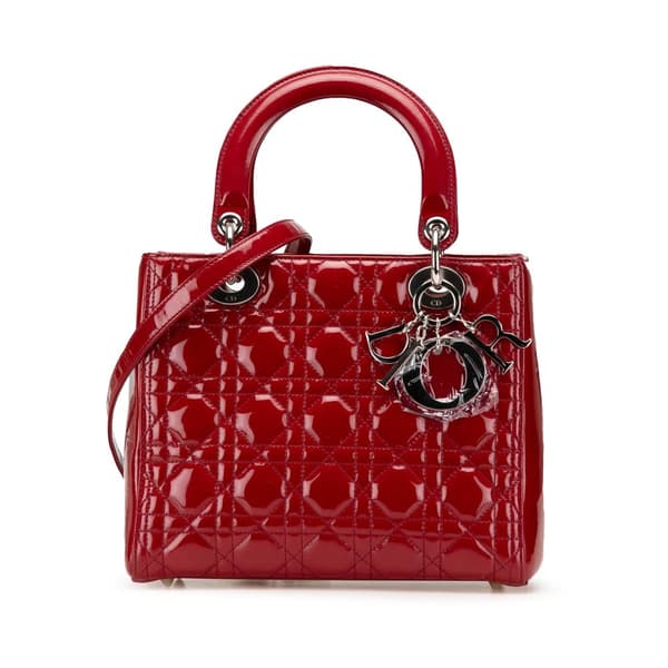 Pre-owned Dior Medium Patent Cannage Lady Dior Red