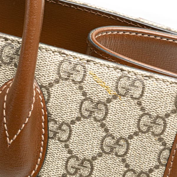 Pre-owned Gucci Small GG Supreme Interlocking G Tote Brown