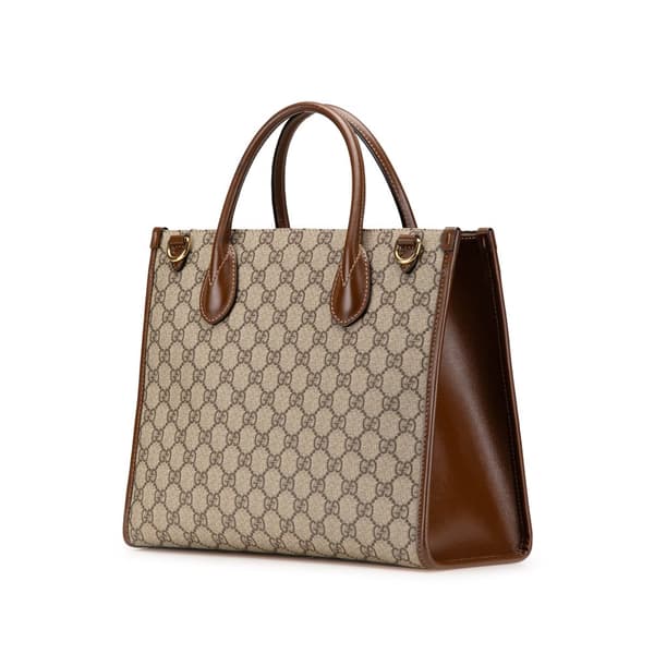 Pre-owned Gucci Small GG Supreme Interlocking G Tote Brown