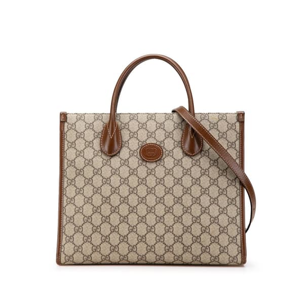 Pre-owned Gucci Small GG Supreme Interlocking G Tote Brown