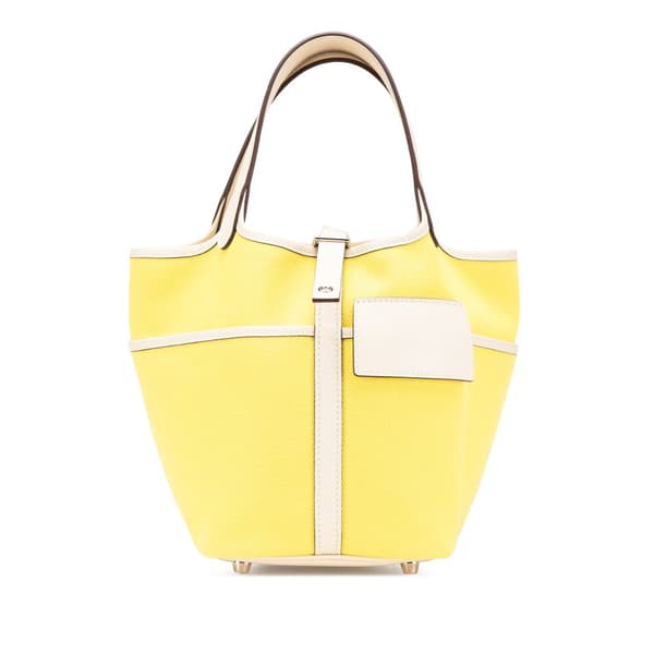 Pre-owned Hermès Toile Goeland and Swift Cargo Picotin Lock 18 Yellow