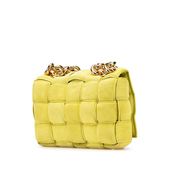Pre-owned Bottega Veneta Suede Intrecciato Padded Chain Cassette Satchel Yellow