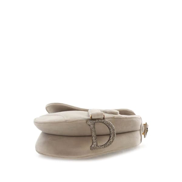 Pre-owned Dior Mini Velvet Crystal Embellished Saddle Gray