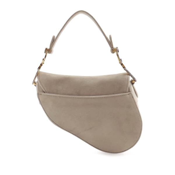 Pre-owned Dior Mini Velvet Crystal Embellished Saddle Gray
