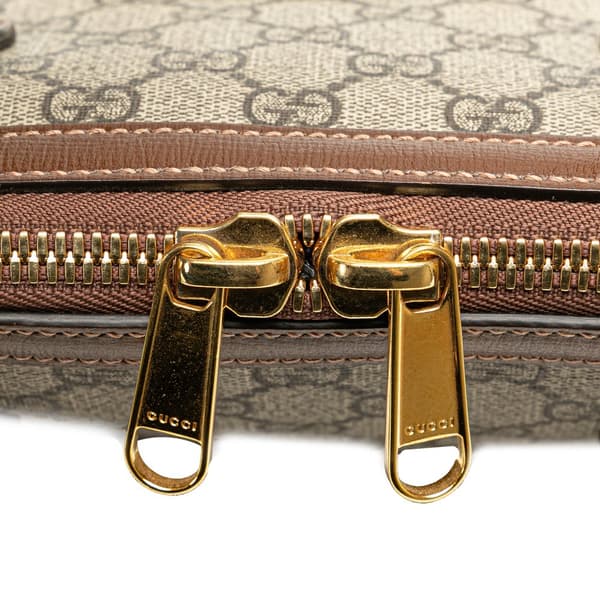 Pre-owned Gucci Small GG Supreme Horsebit 1955 Satchel Brown