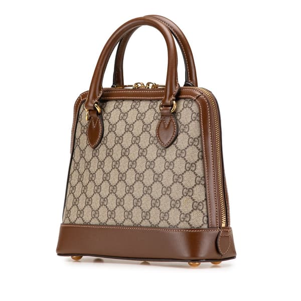 Pre-owned Gucci Small GG Supreme Horsebit 1955 Satchel Brown