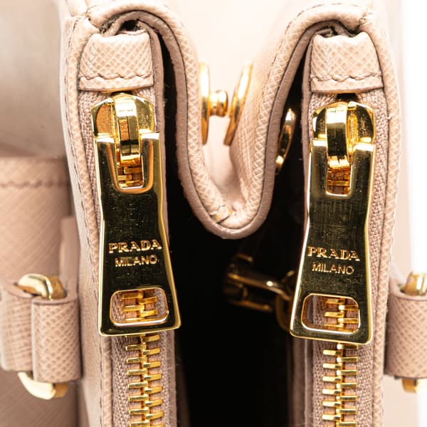 Pre-owned Prada Saffiano Lux Front Pocket Galleria Double Zip Satchel Pink