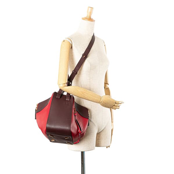 Pre-owned LOEWE Small Bicolor Calfskin Hammock Bag Red