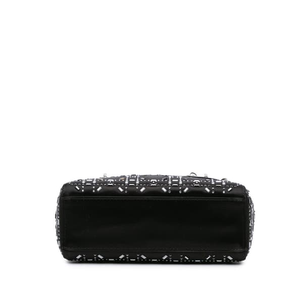 Pre-owned Dior Mini Satin Cannage Strass Crystal Embellished Lady Dior Black