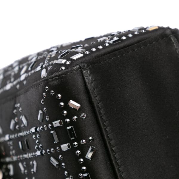 Pre-owned Dior Mini Satin Cannage Strass Crystal Embellished Lady Dior Black