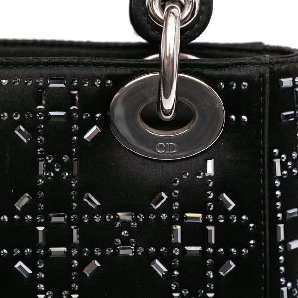 Pre-owned Dior Mini Satin Cannage Strass Crystal Embellished Lady Dior Black
