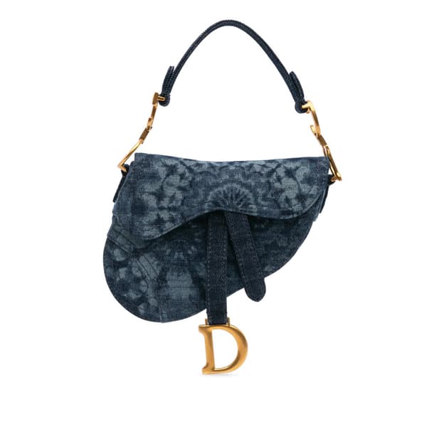 Pre-owned Dior Mini Denim Tie Dye Saddle Bag Blue