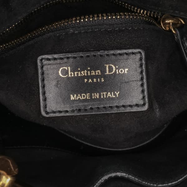 Pre-owned Dior Mini Lambskin Cannage Studded Supple Lady Dior Black