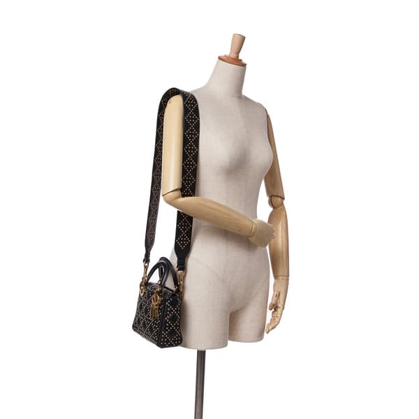 Pre-owned Dior Mini Lambskin Cannage Studded Supple Lady Dior Black