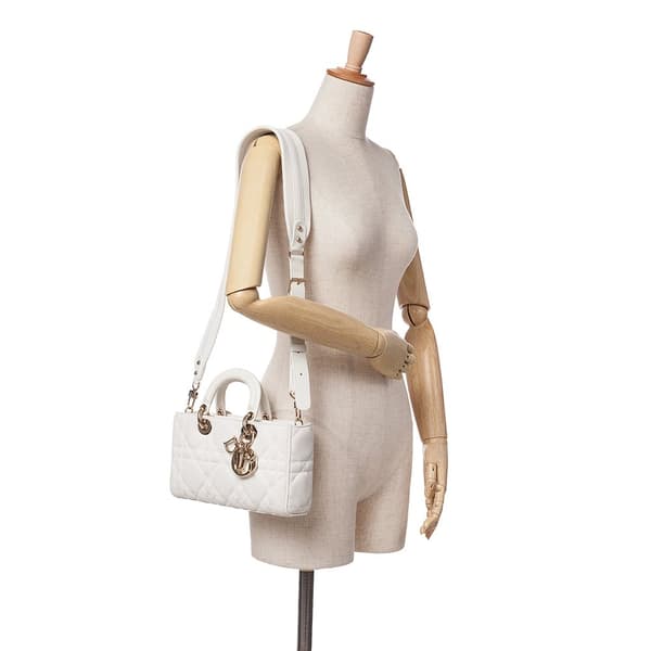 Pre-owned Dior Medium Technical Fabric Macrocannage Lady D Joy White