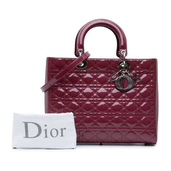 Pre-owned Dior Large Patent Cannage Lady Dior Pink