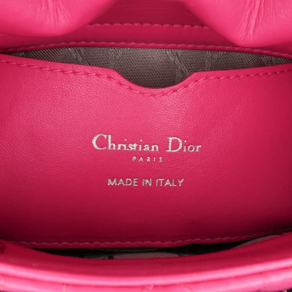 Pre-owned Dior Micro Lambskin Cannage Lady Dior Pink