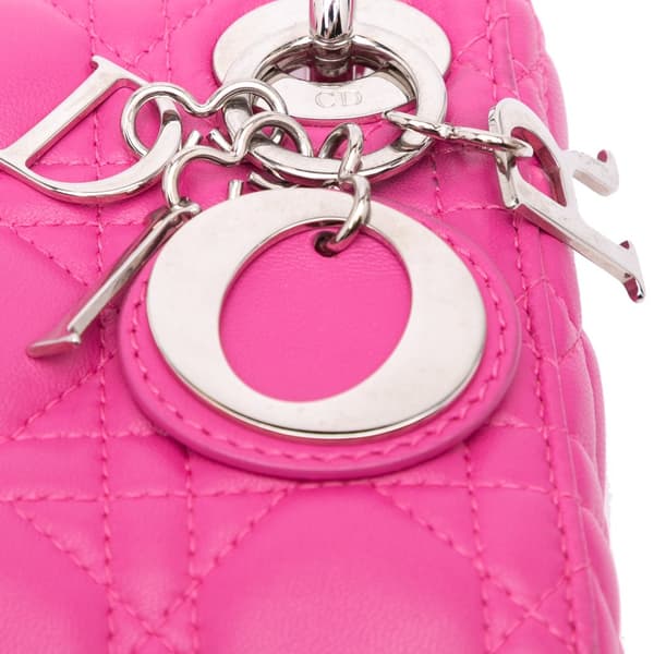 Pre-owned Dior Micro Lambskin Cannage Lady Dior Pink