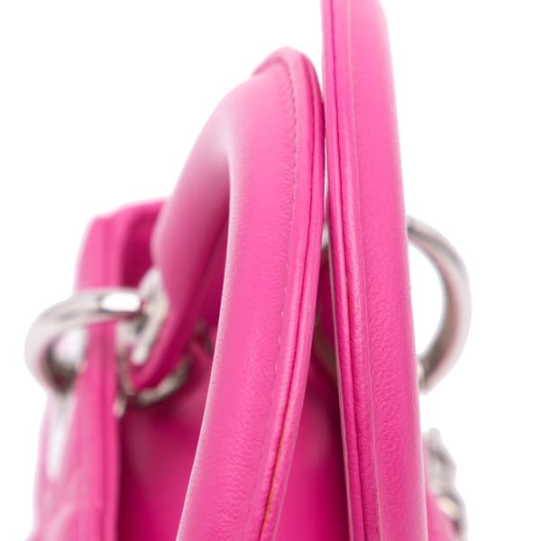 Pre-owned Dior Micro Lambskin Cannage Lady Dior Pink
