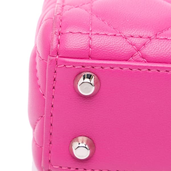 Pre-owned Dior Micro Lambskin Cannage Lady Dior Pink