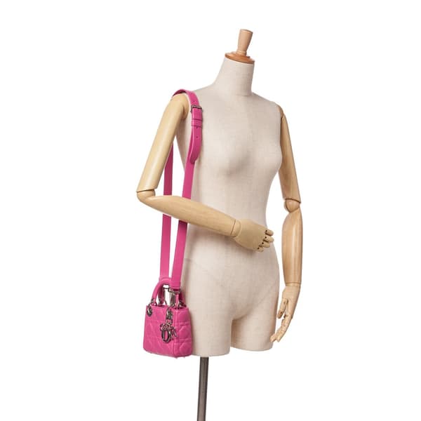 Pre-owned Dior Micro Lambskin Cannage Lady Dior Pink