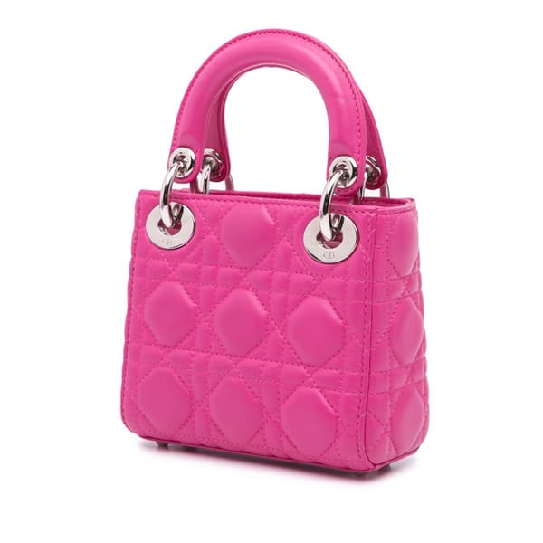 Pre-owned Dior Micro Lambskin Cannage Lady Dior Pink