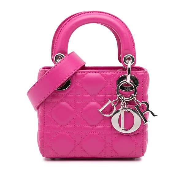 Pre-owned Dior Micro Lambskin Cannage Lady Dior Pink