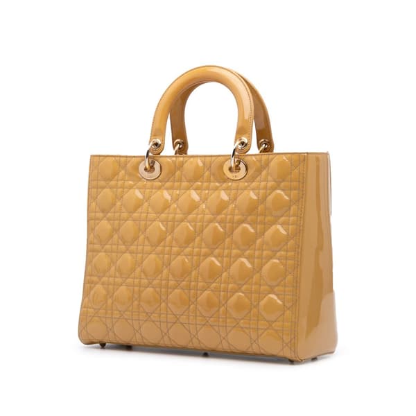 Pre-owned Dior Large Patent Cannage Lady Dior Brown