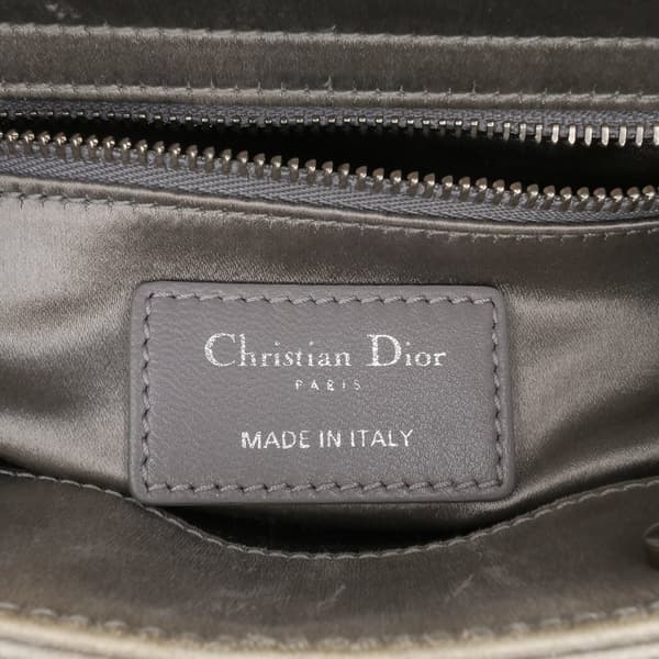 Pre-owned Dior Mini Satin Cannage Beaded Lady Dior Gray