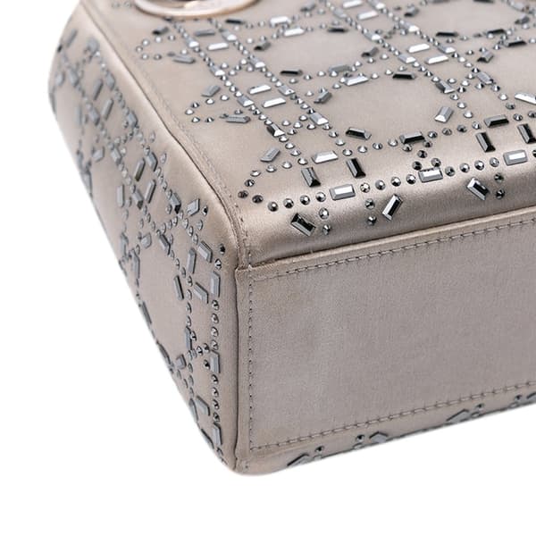 Pre-owned Dior Mini Satin Cannage Beaded Lady Dior Gray