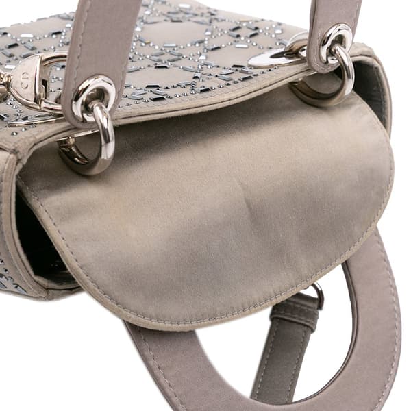 Pre-owned Dior Mini Satin Cannage Beaded Lady Dior Gray