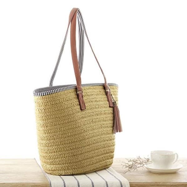 Handväska - Enkel - Halm - 48x31x16 cm - Axelrem - Sommarstil