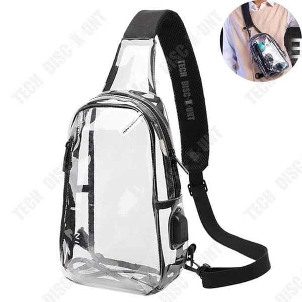 TD® PVC-bröstväska genomskinlig vattentät axelväska USB-laddningsteknik modetrend messenger-väska
