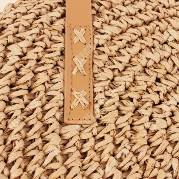 TD® rund handväska, halmvävd, kamelfärg, 40*43 cm, stor sommarstrandväska, starkt resväska med axelrem