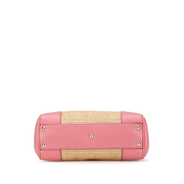 Pre-owned Gucci Small Raffia Bamboo Shopper Satchel Brown